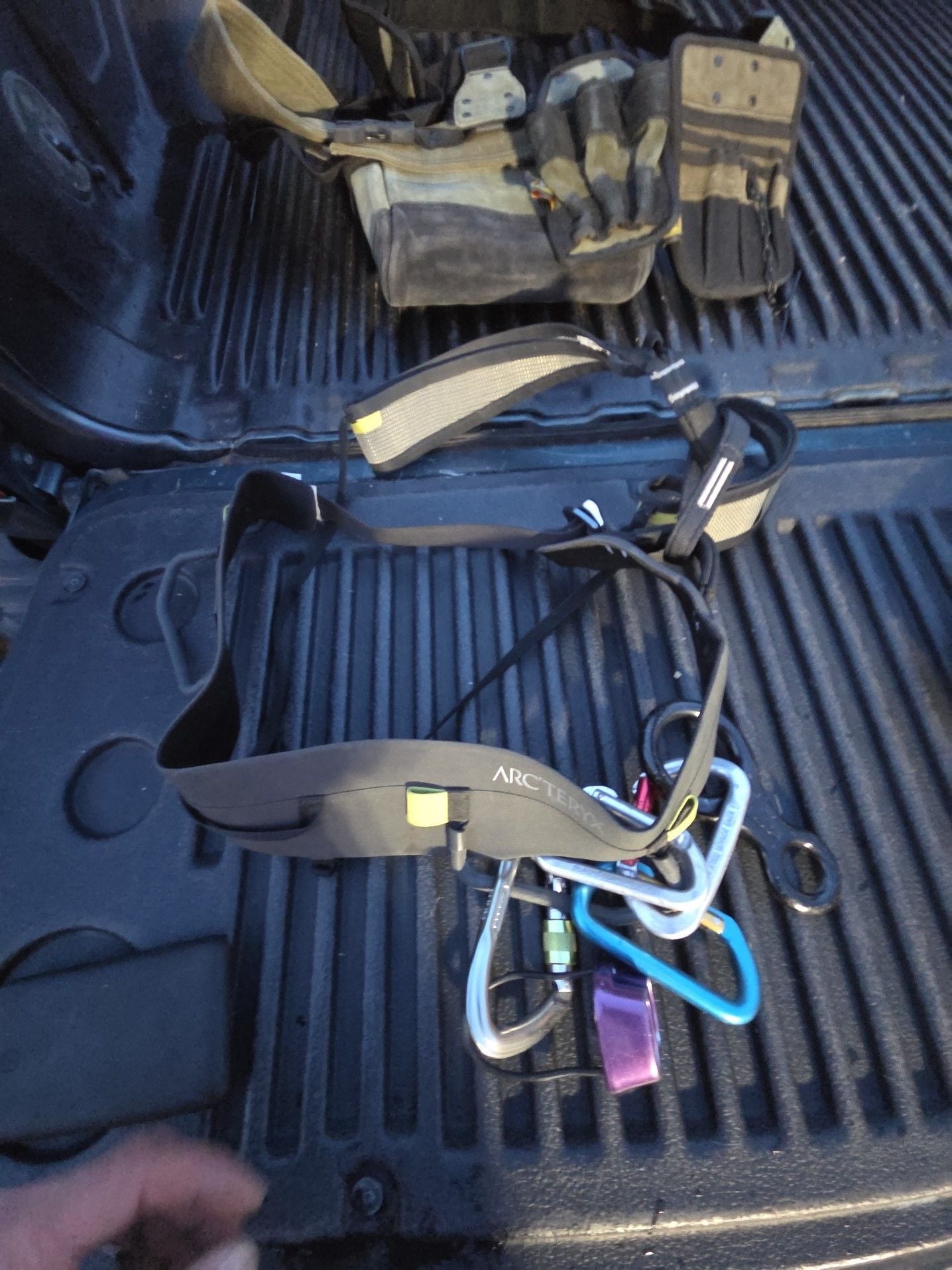 Arc'teryx Climbing Harness with Assorted Carabiners and Gear 2