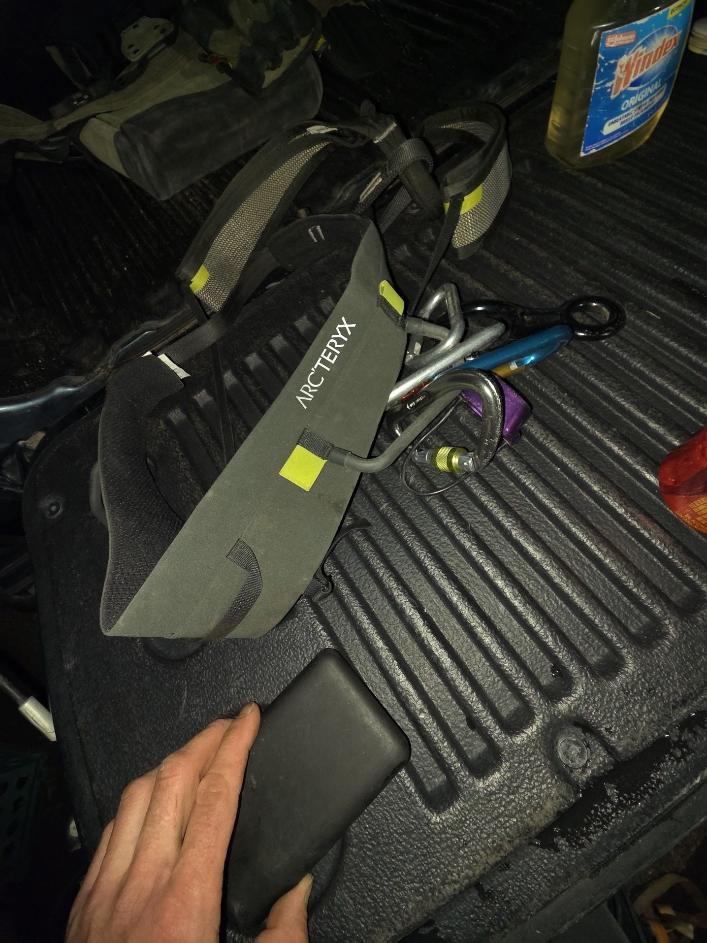 Arc'teryx Climbing Harness with Assorted Carabiners and Gear 3