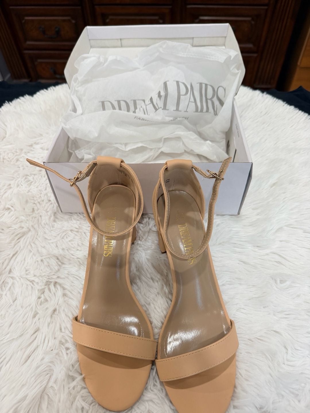 Dream Pairs Nude Open Toe Ankle Strap Chunky Block Heel Sandals Size 7 2