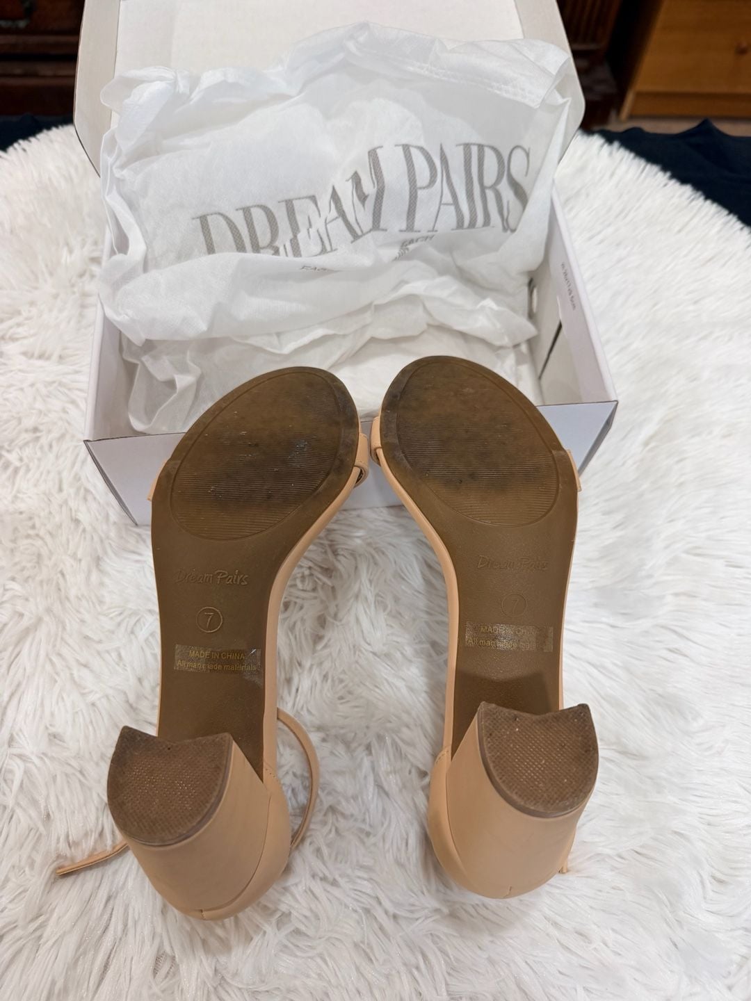 Dream Pairs Nude Open Toe Ankle Strap Chunky Block Heel Sandals Size 7 5