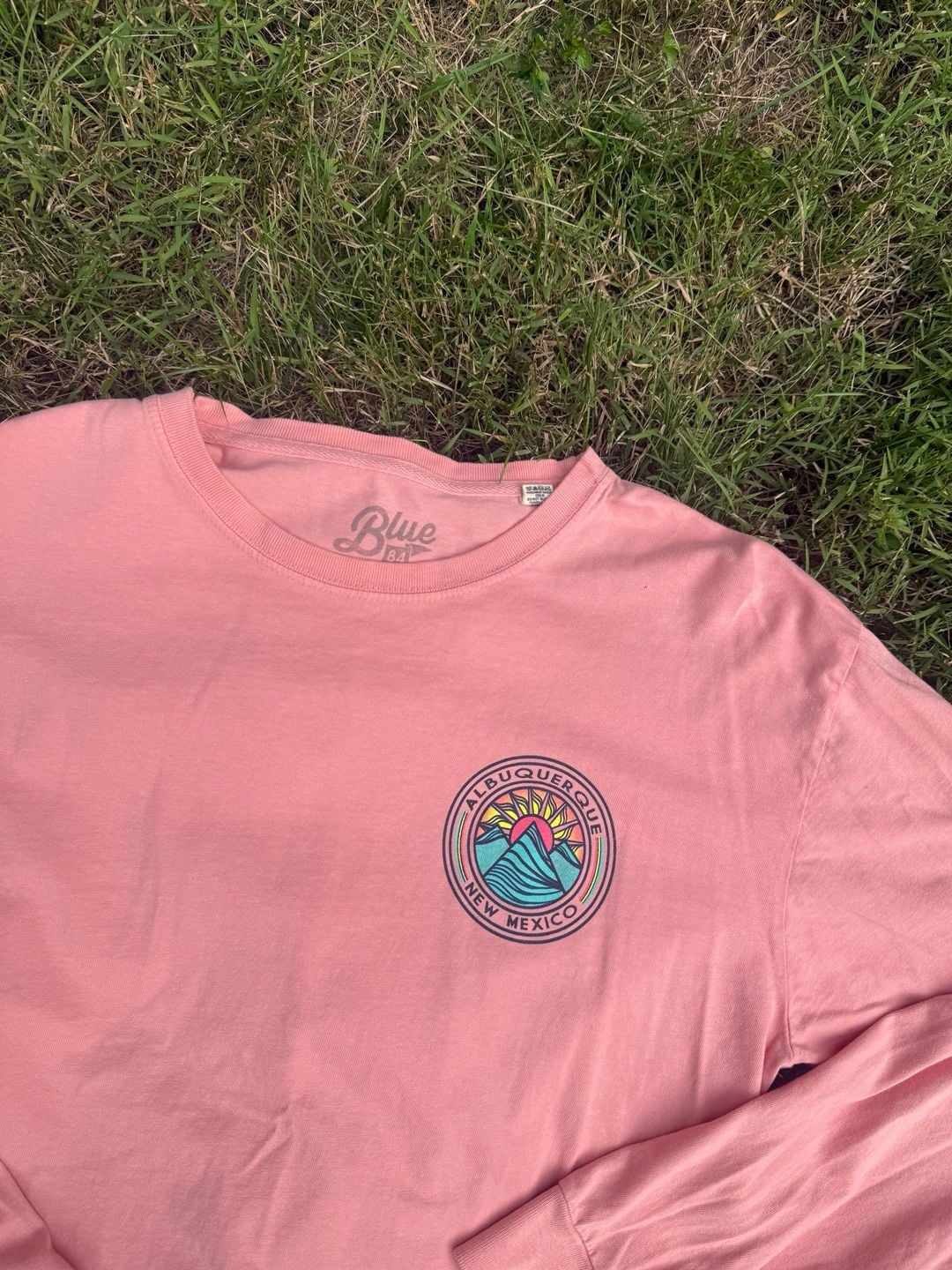 Blue 84 Albuquerque New Mexico Sun and Mountain Graphic Pink Long Sleeve T-Shirt 4