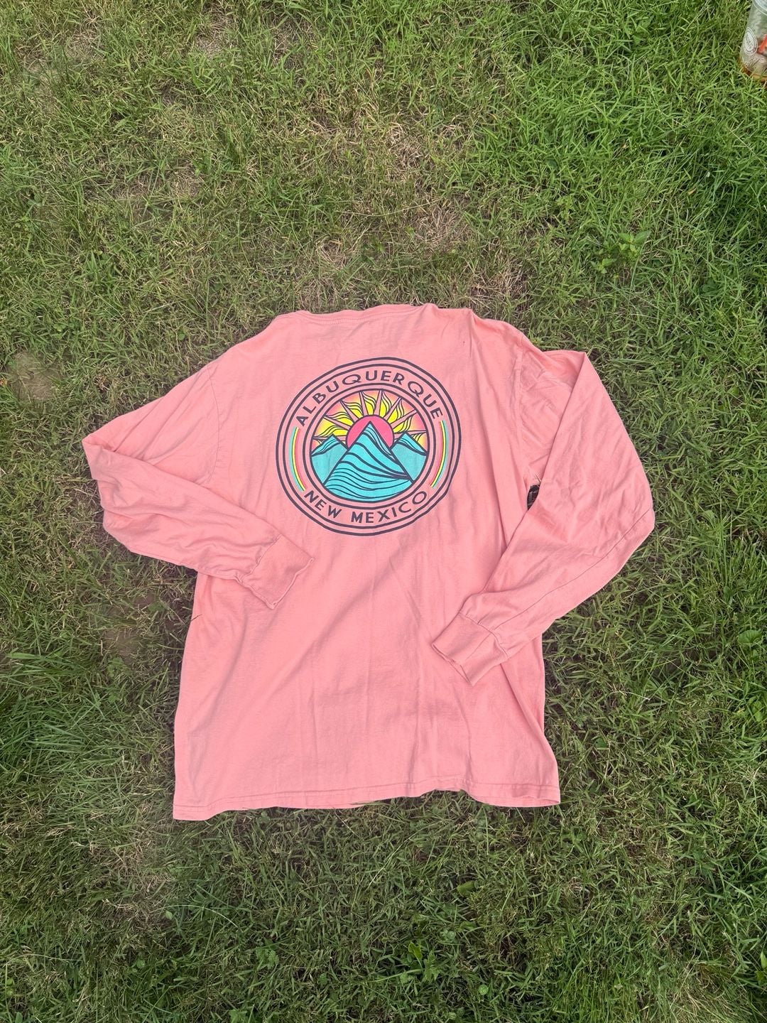 Blue 84 Albuquerque New Mexico Sun and Mountain Graphic Pink Long Sleeve T-Shirt 6