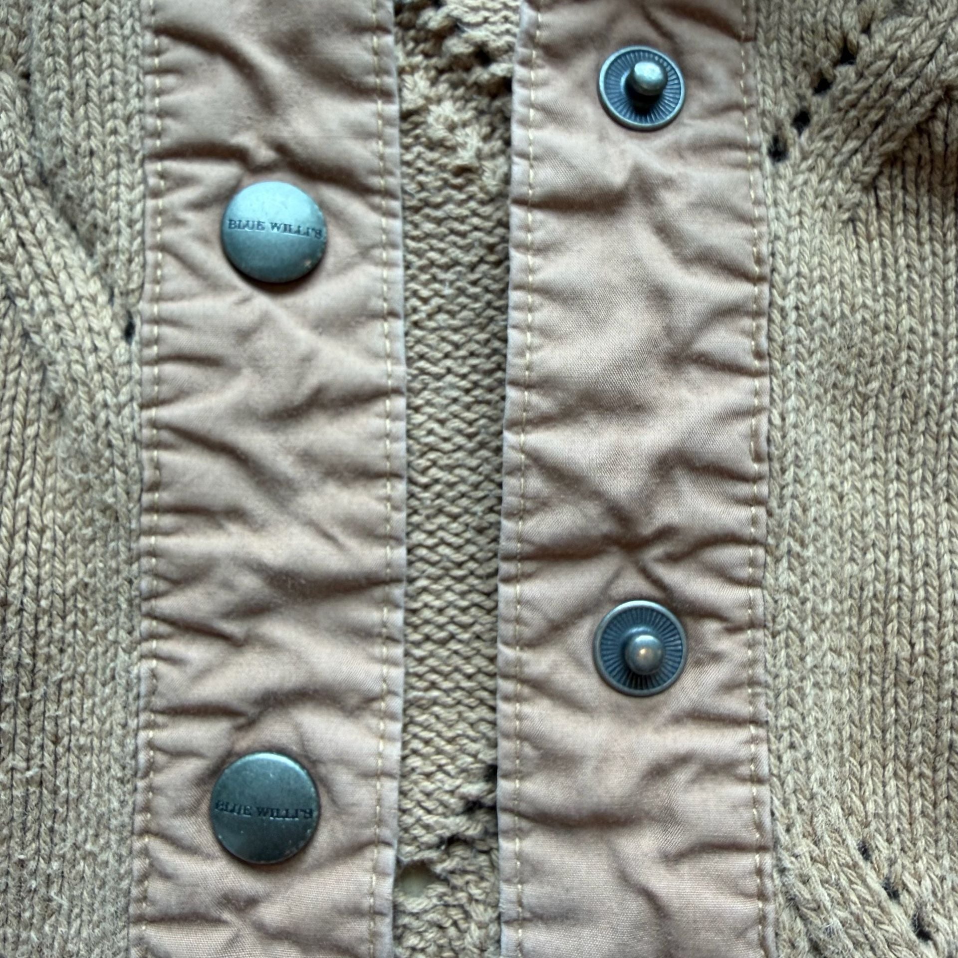 Vintage Blue Willi's Natural Garment Cable Knit Button Up Cardigan Sweater Jacket Tan Medium 4