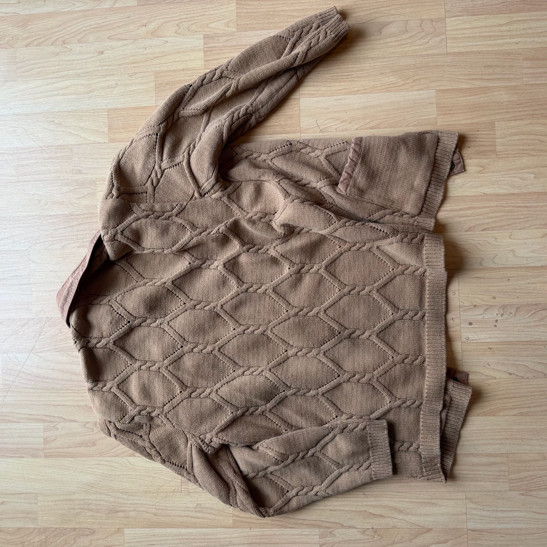 Vintage Blue Willi's Natural Garment Cable Knit Button Up Cardigan Sweater Jacket Tan Medium 6