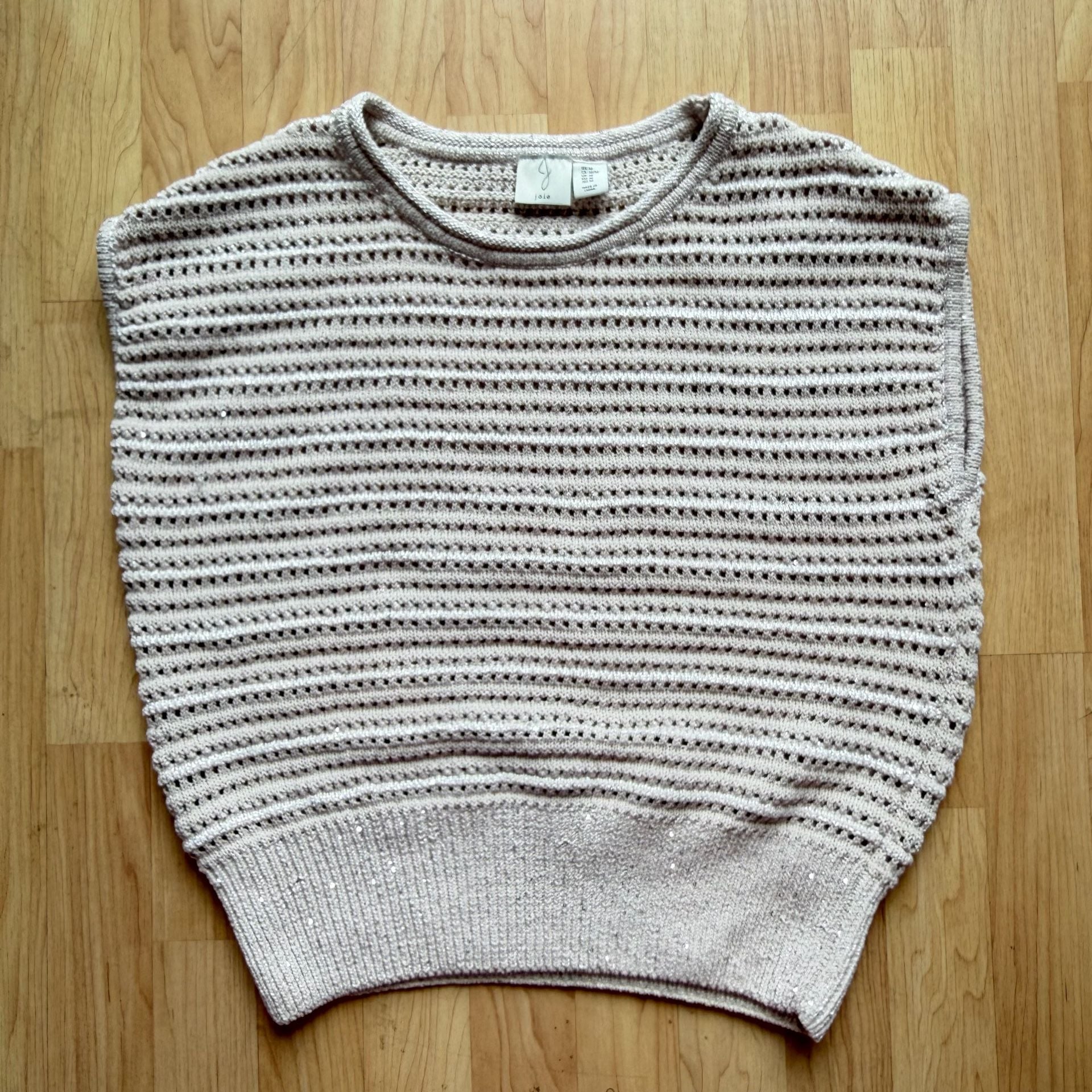 Joie Open Knit Shimmer Sequin Pullover Sweater Vest Beige Size Medium 2