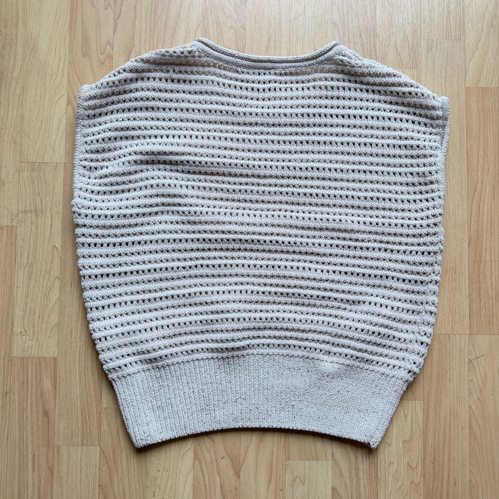 Joie Open Knit Shimmer Sequin Pullover Sweater Vest Beige Size Medium 3