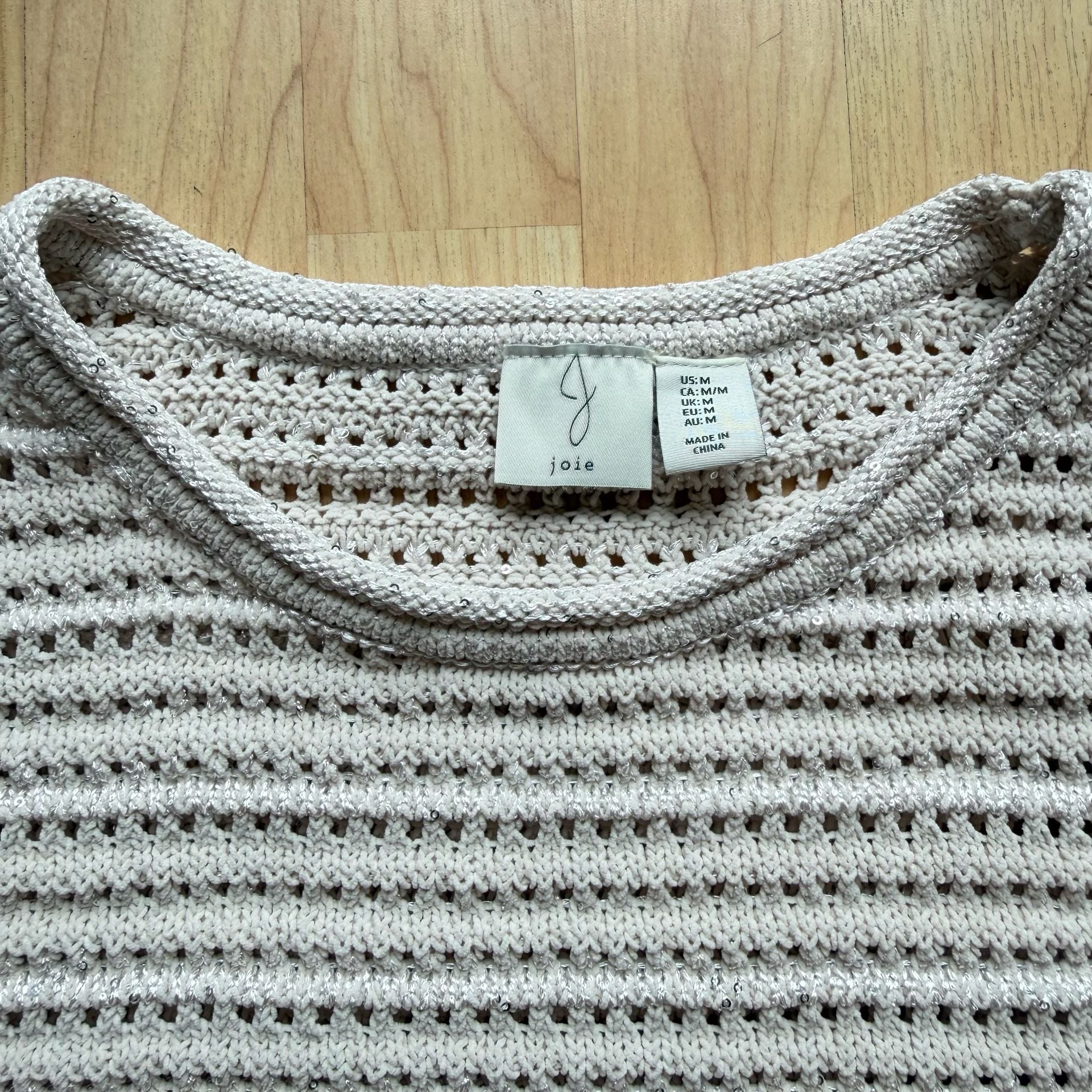 Joie Open Knit Shimmer Sequin Pullover Sweater Vest Beige Size Medium 4