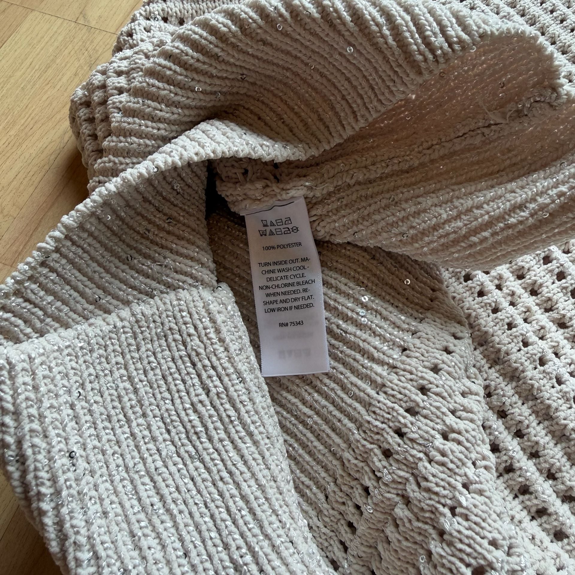 Joie Open Knit Shimmer Sequin Pullover Sweater Vest Beige Size Medium 5