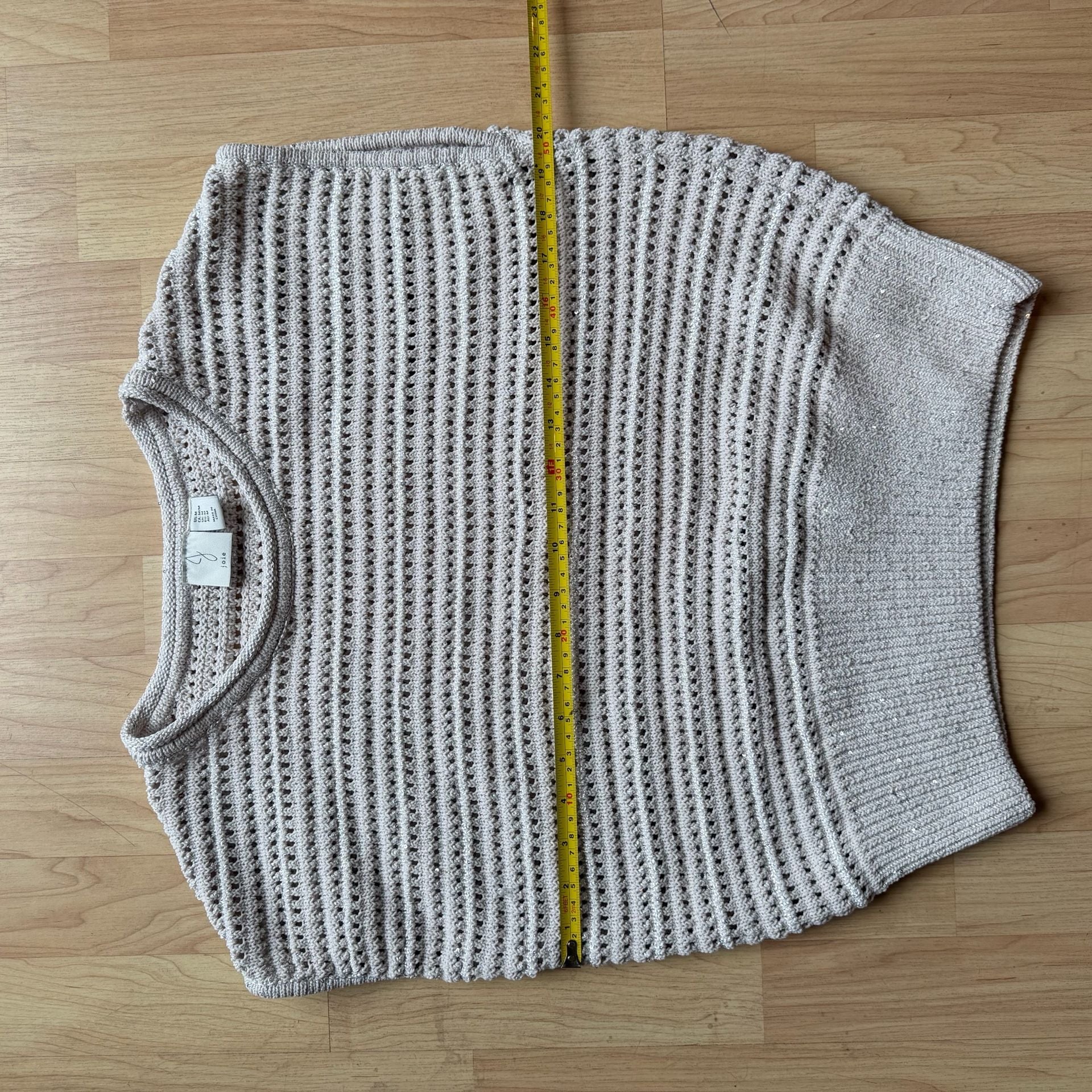 Joie Open Knit Shimmer Sequin Pullover Sweater Vest Beige Size Medium 7