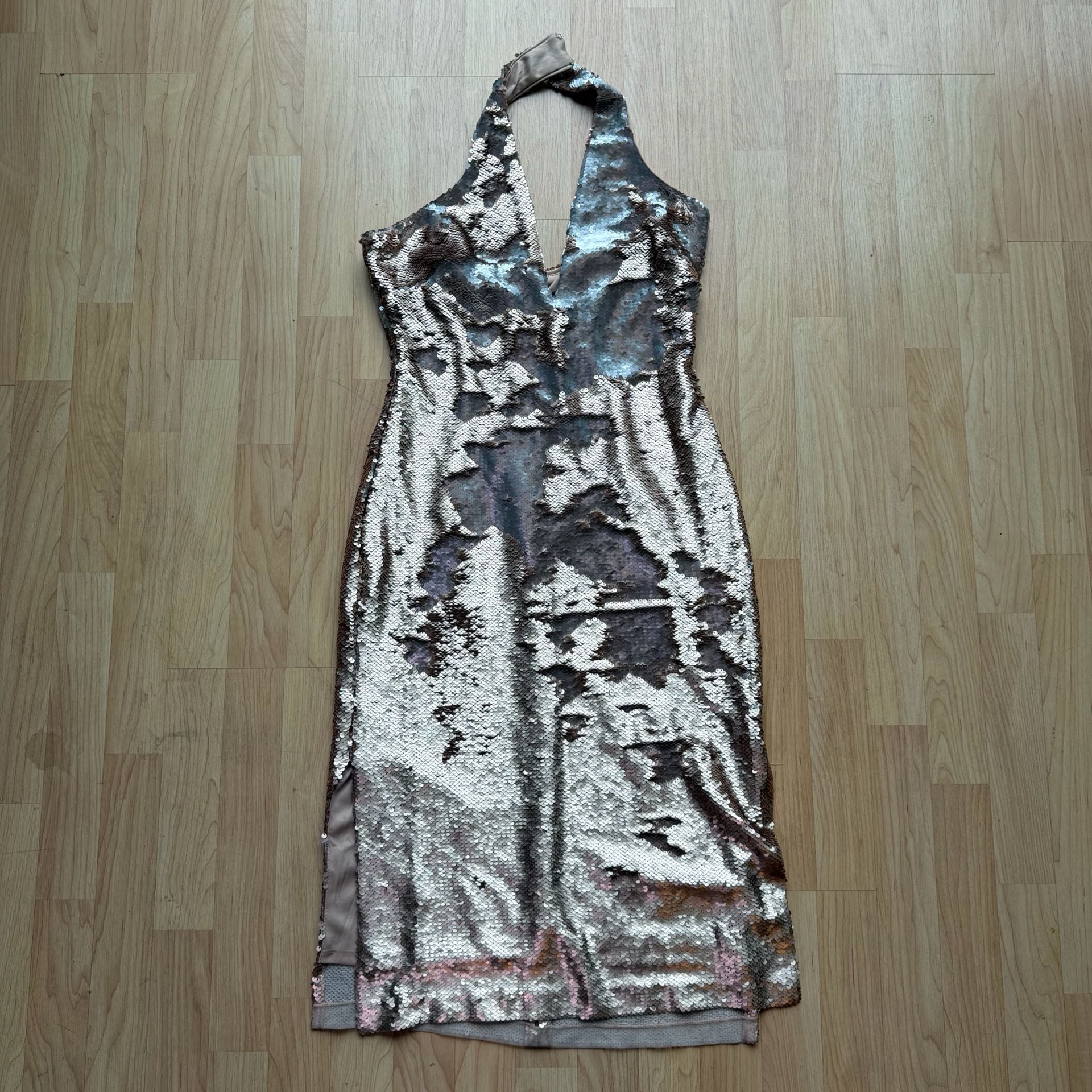 Alexis Armor Rose Gold Sequin Halter Dress Size 4 2