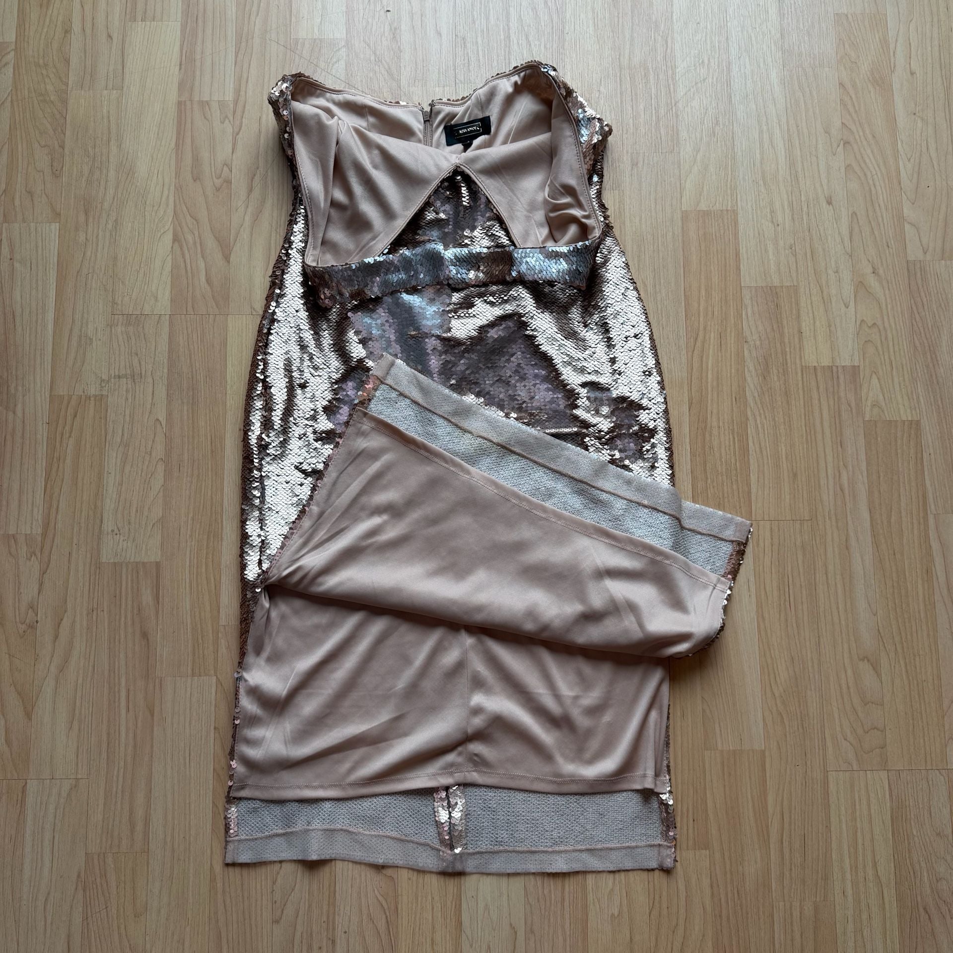 Alexis Armor Rose Gold Sequin Halter Dress Size 4 5