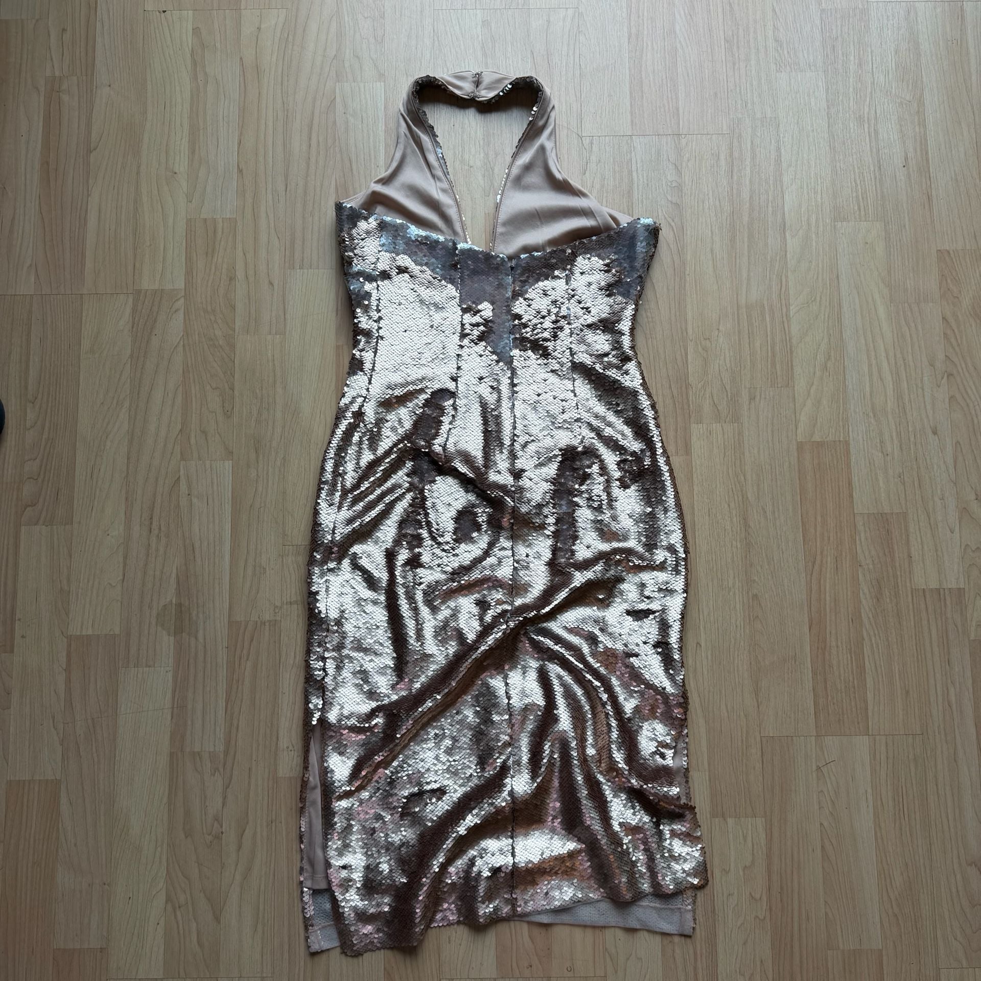 Alexis Armor Rose Gold Sequin Halter Dress Size 4 6