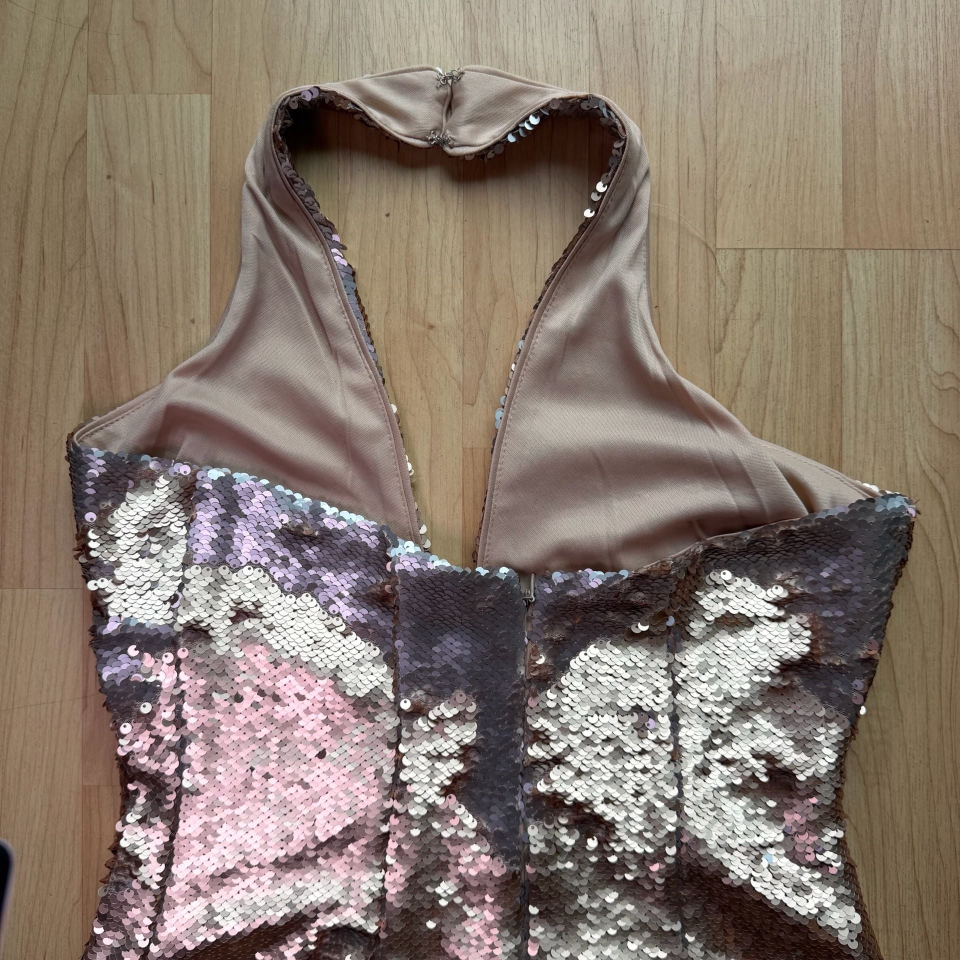 Alexis Armor Rose Gold Sequin Halter Dress Size 4 7