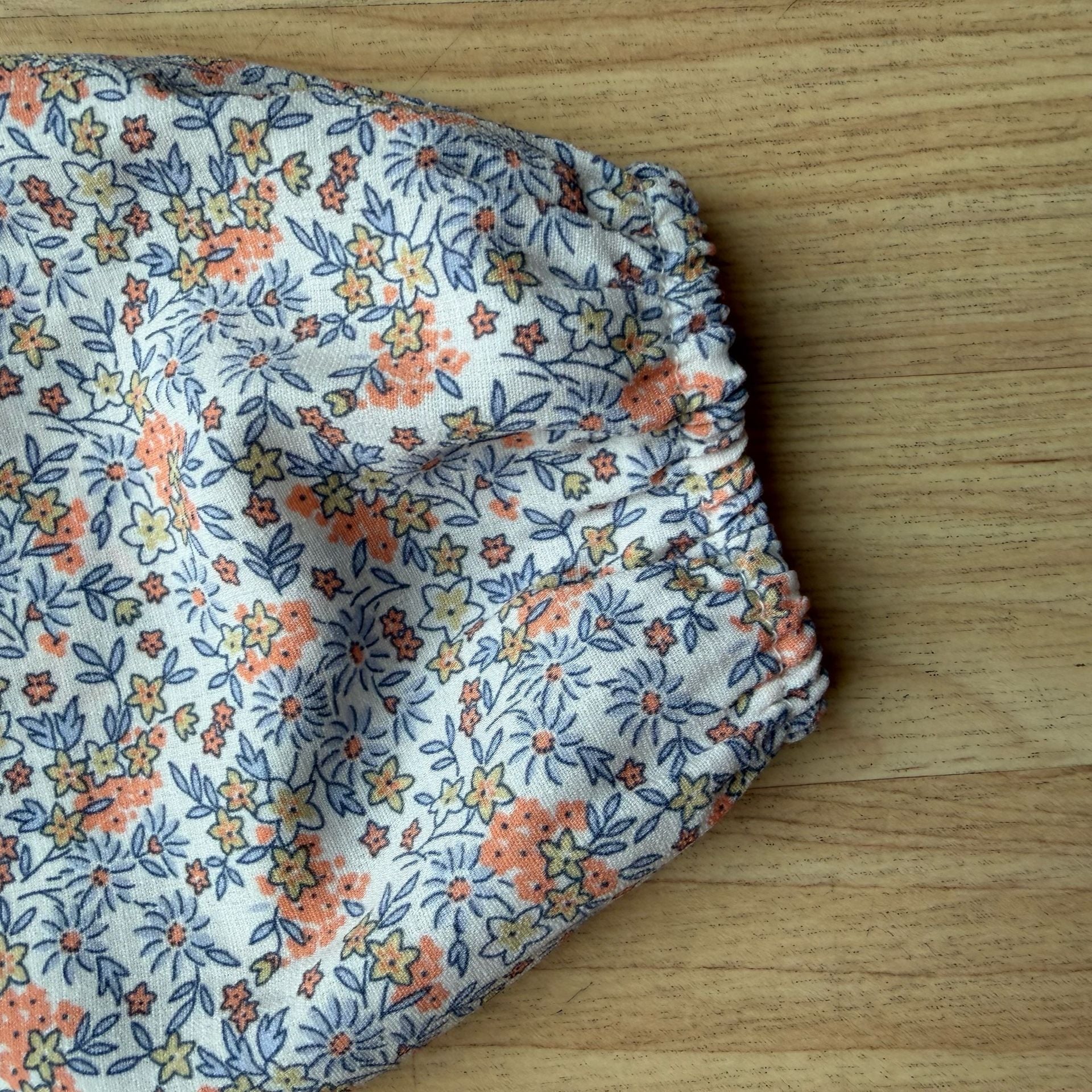 H&M Floral Long Sleeve Shirred Blouse Top Square Neck Boho 6