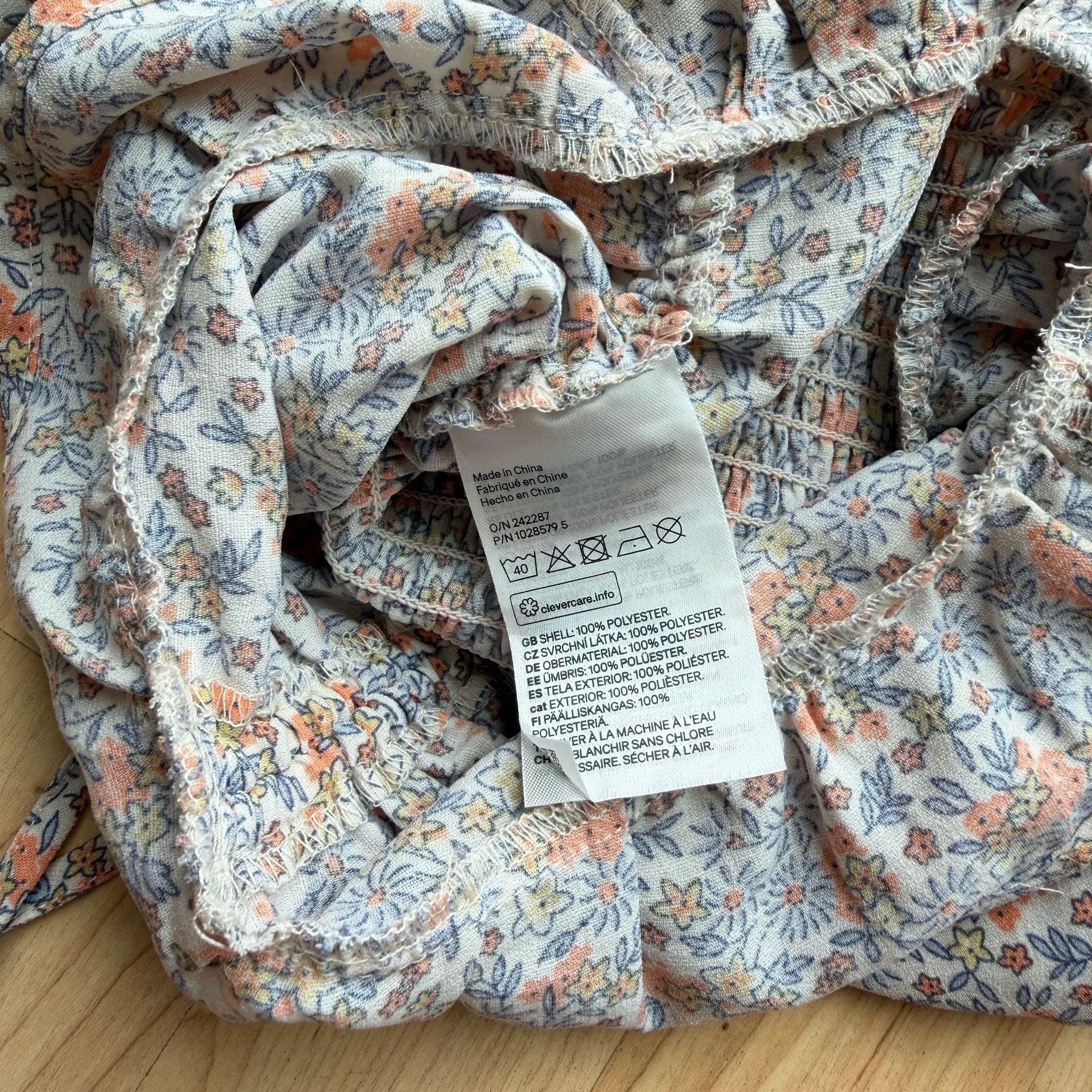 H&M Floral Long Sleeve Shirred Blouse Top Square Neck Boho 4