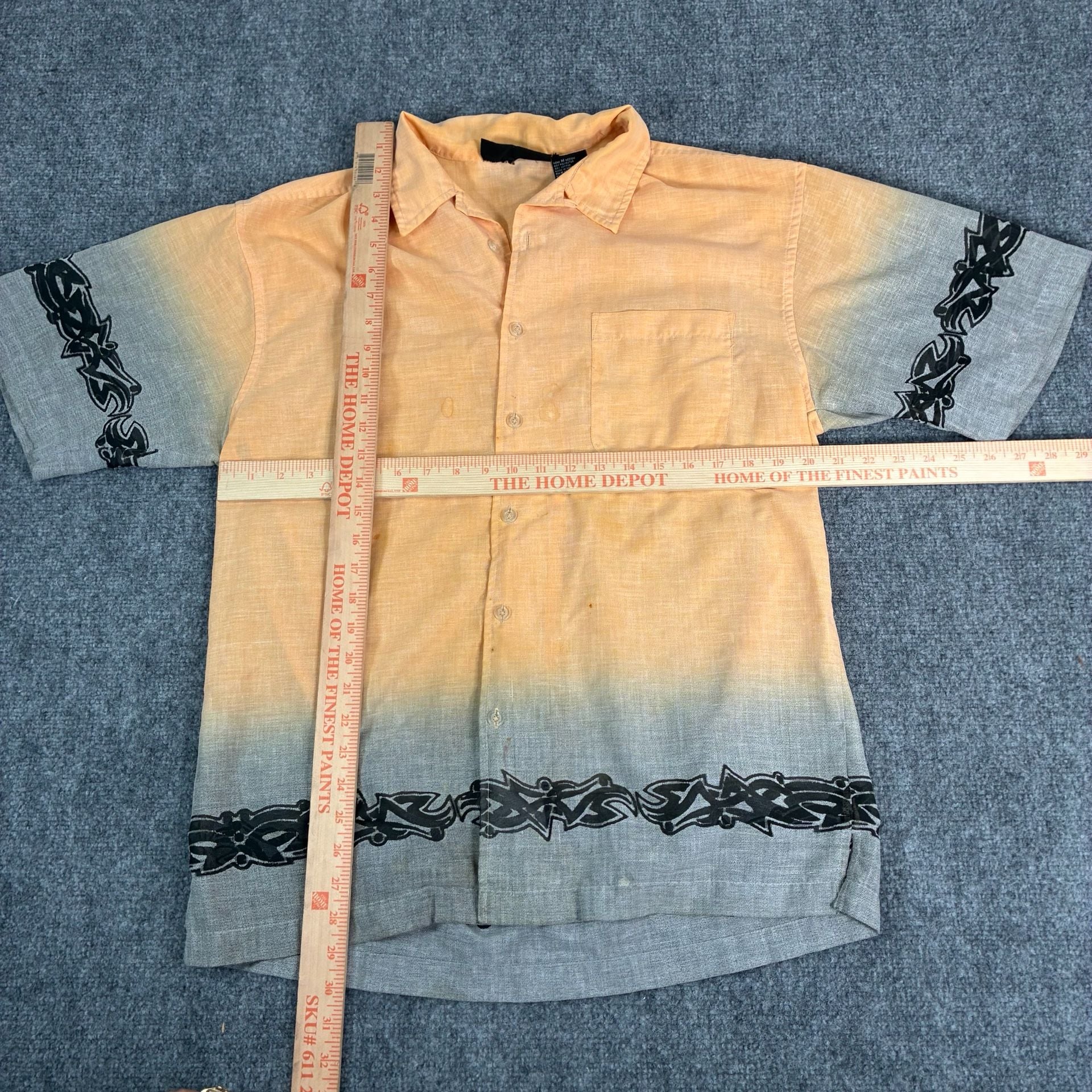 No Boundaries Ombre Tribal Short Sleeve Button Down Shirt Orange Medium 9