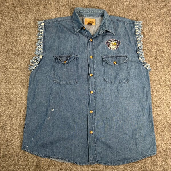 Coast Freedom Trucker Eagle Denim Vest Sleeveless Shirt XL