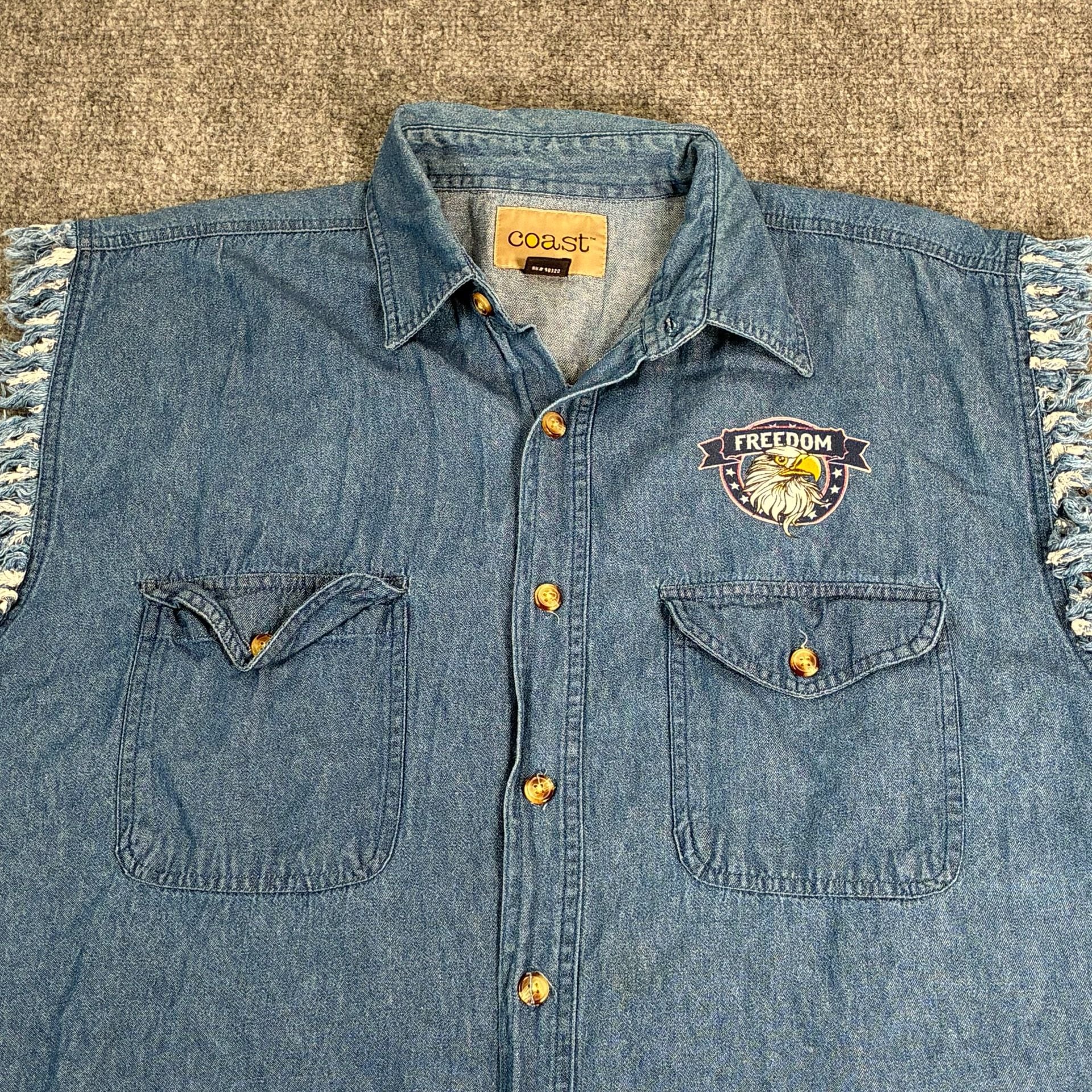Coast Freedom Trucker Eagle Denim Vest Sleeveless Shirt XL 4