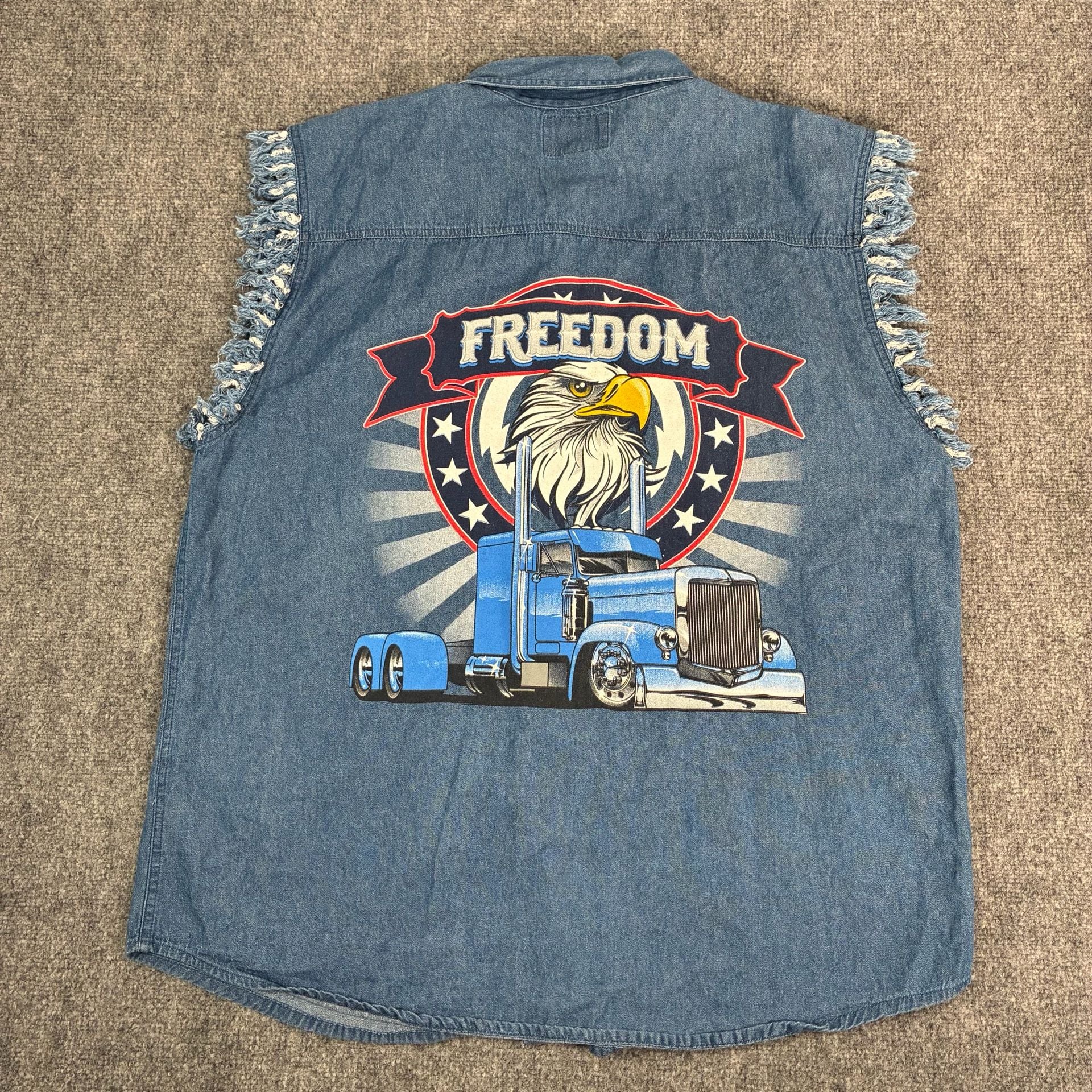 Coast Freedom Trucker Eagle Denim Vest Sleeveless Shirt XL 6