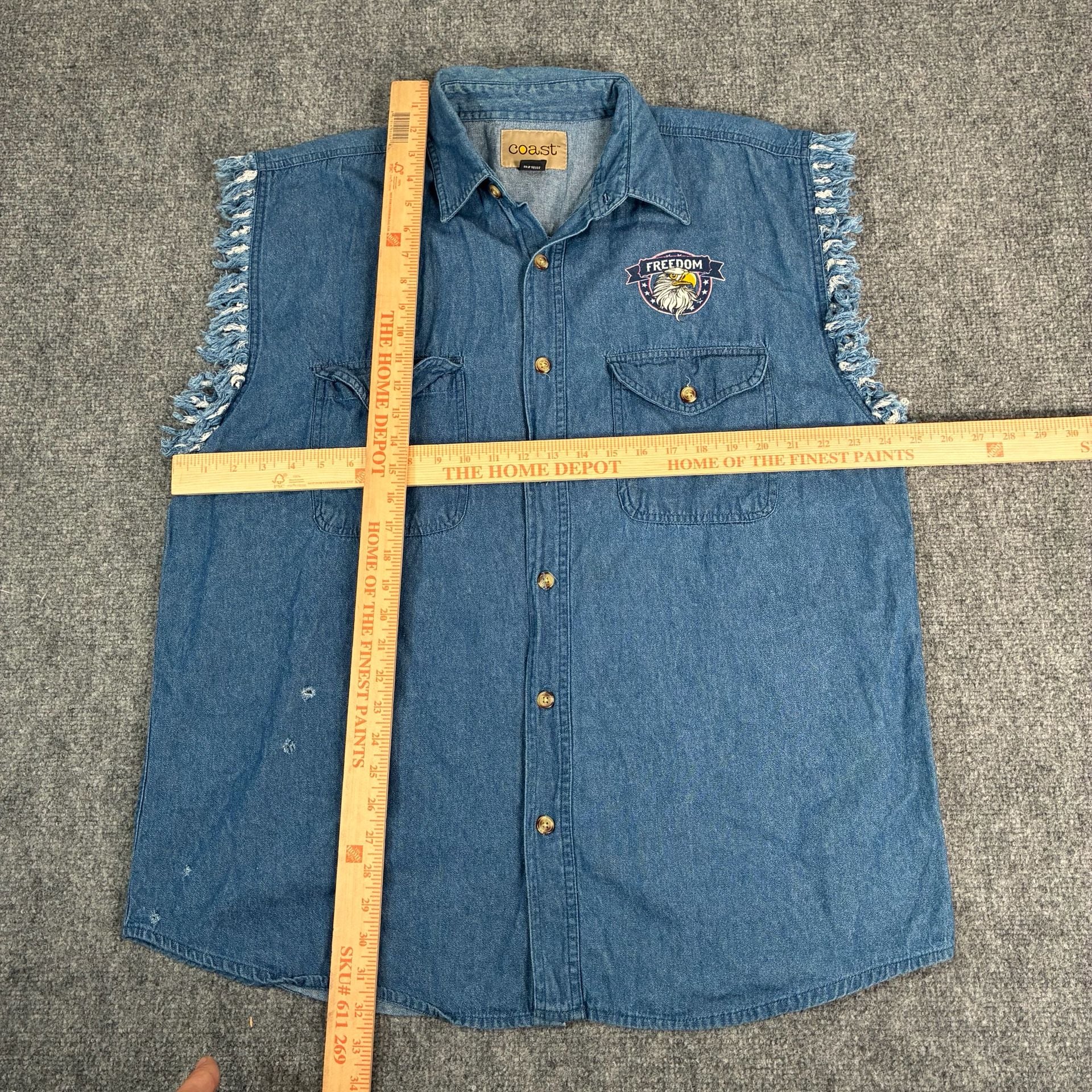 Coast Freedom Trucker Eagle Denim Vest Sleeveless Shirt XL 7