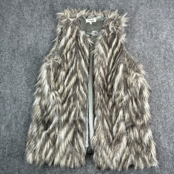 Charlotte Russe Faux Fur Vest Gray Black Shaggy Open Front