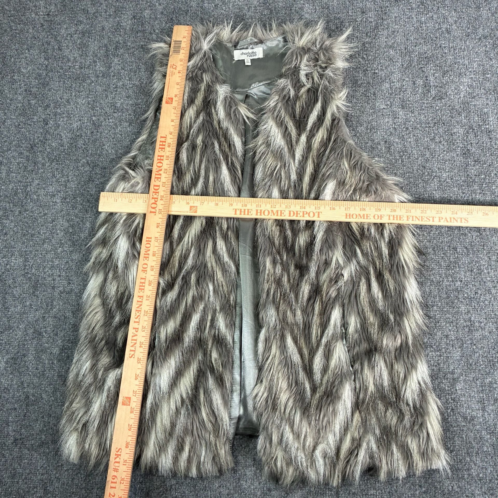 Charlotte Russe Faux Fur Vest Gray Black Shaggy Open Front 7