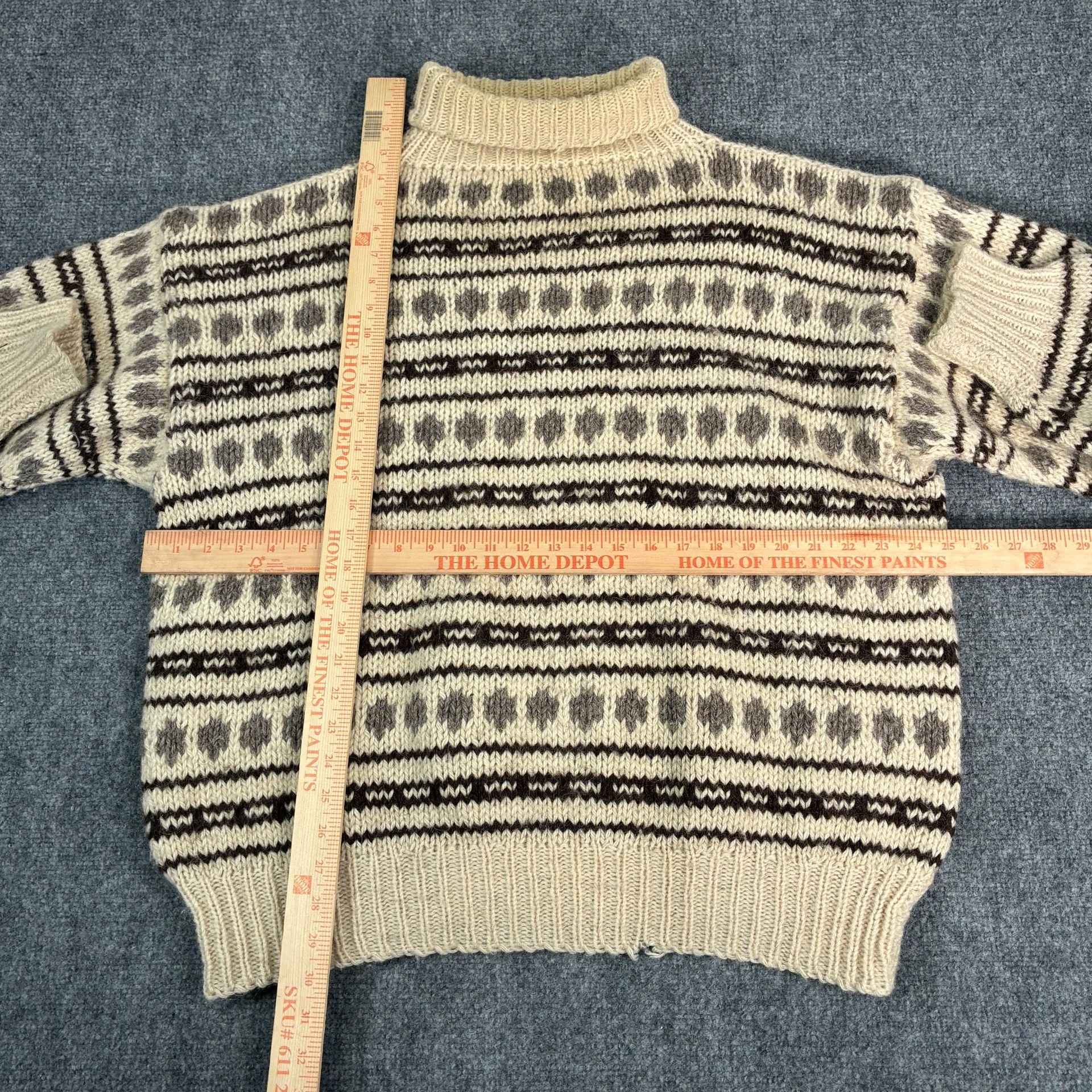 Vintage Fair Isle Turtleneck Sweater Cream Brown Wool Nordic Knit Medium 7