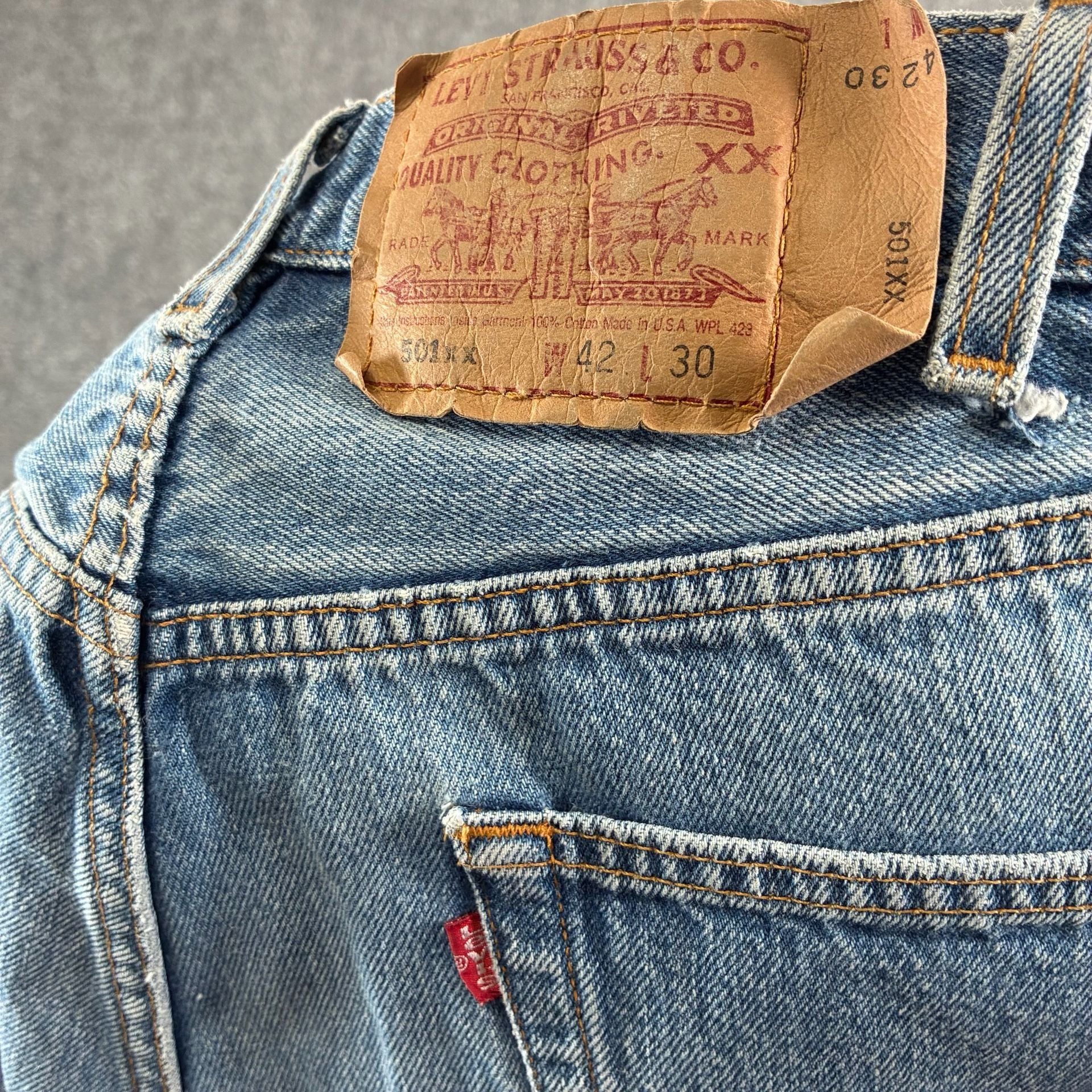 Levi's 501 XX Original Fit Jeans Light Wash 42x30 Made in USA 7