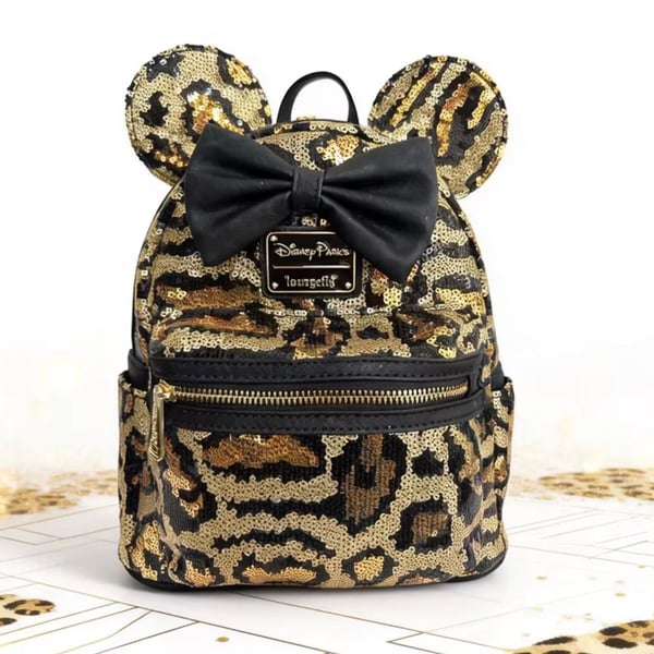 Disney Parks Loungefly Animal Kingdom Leopard Sequin Minnie Mouse Mini Backpack