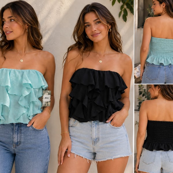 Set of 2 Alkeny Ruffle Strapless Tops | Size Large