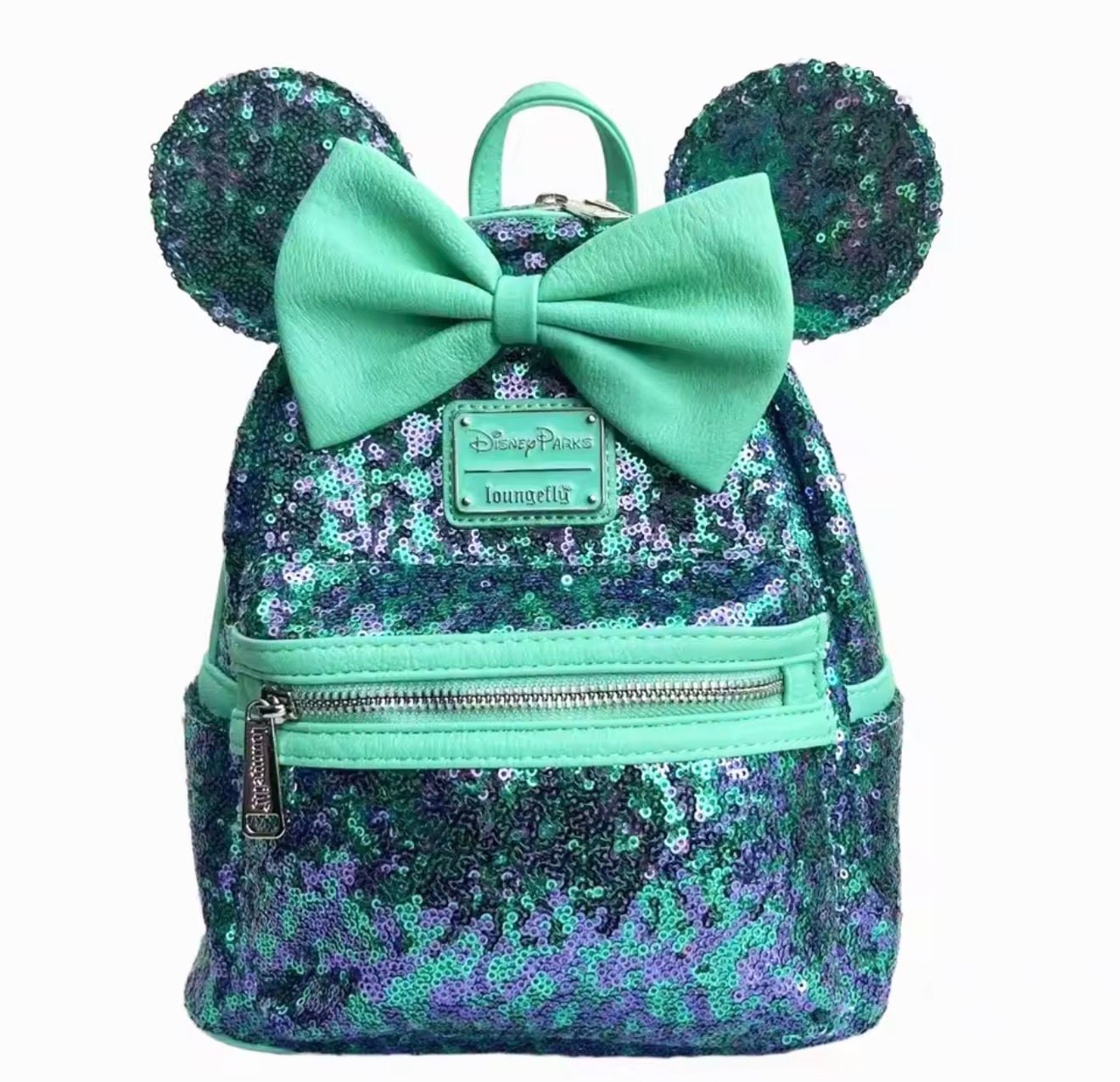 Disney Parks Minnie Mouse Sequin Loungefly Mini Backpack Teal Purple 2