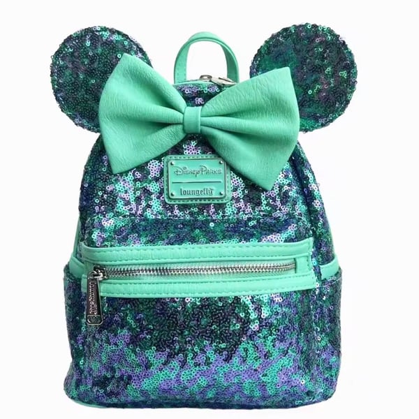 Disney Parks Minnie Mouse Sequin Loungefly Mini Backpack Teal Purple