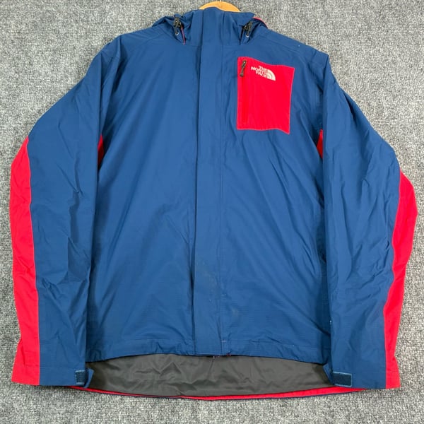 The North Face HyVent Blue and Red Hooded Jacket
