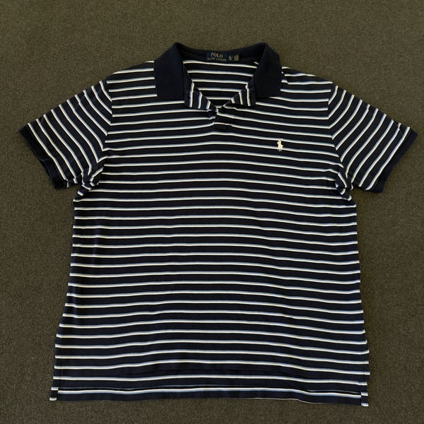 Modern Polo Ralph Lauren Men's Blue/white Striped Short Sleeve Pol