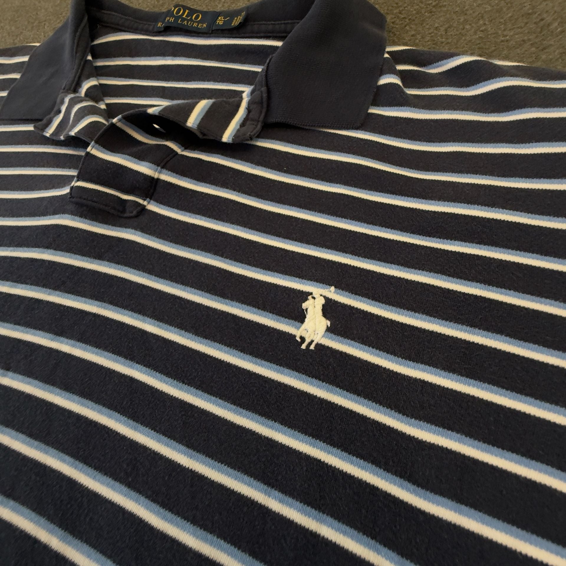 Modern Polo Ralph Lauren Men's Blue/white Striped Short Sleeve Pol 4