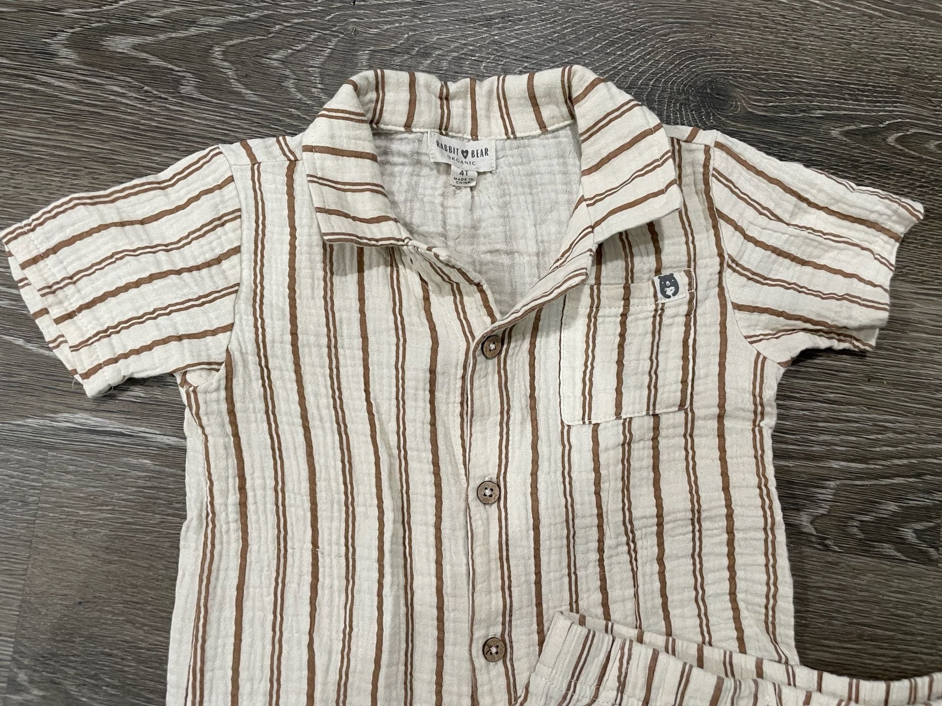 Size 4 Toddler Rabbit & Bear Organic Striped Linen Top & Shorts Set 2
