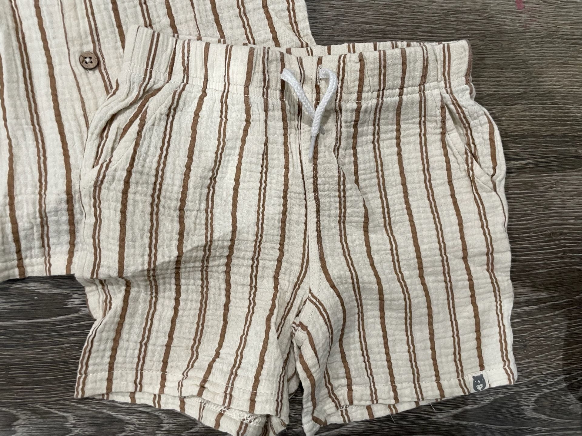 Size 4 Toddler Rabbit & Bear Organic Striped Linen Top & Shorts Set 3