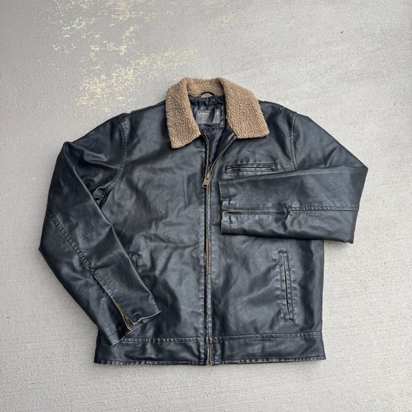 y2k Aeropostale Vintage Faux Leather Sherpa Collar Bomber Jacket Men's Large
