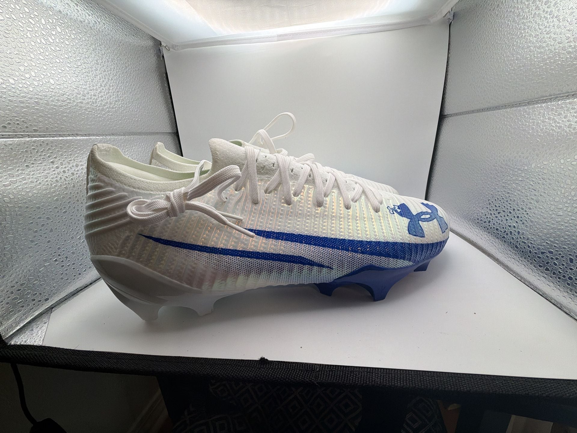 Under Armour UA Blur Pro Men's Football Cleats White/Blue Size 12.5 9