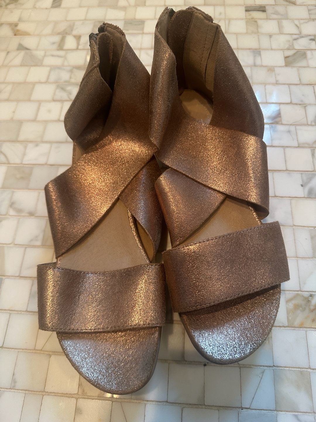 Eileen Fisher Gold Metallic Sport Platform Sandal Leather Women's Size 7.5 2