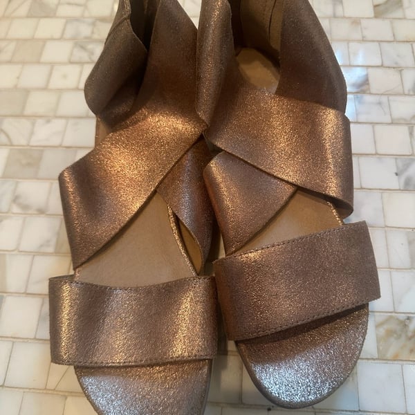 Eileen Fisher Gold Metallic Sport Platform Sandal Leather Women's Size 7.5