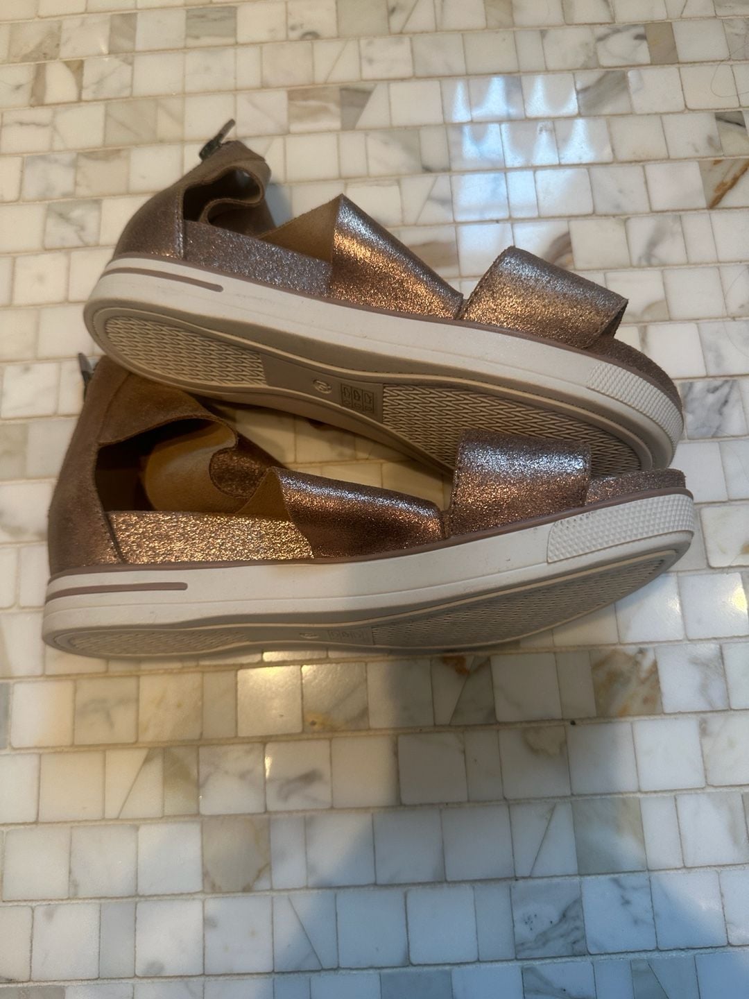 Eileen Fisher Gold Metallic Sport Platform Sandal Leather Women's Size 7.5 5