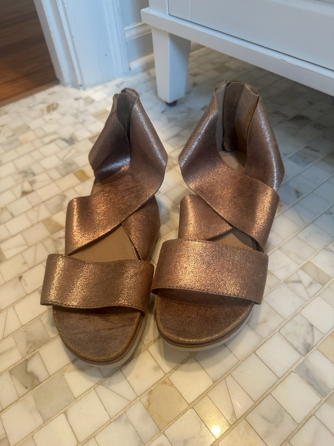 Eileen Fisher Gold Metallic Sport Platform Sandal Leather Women's Size 7.5 6