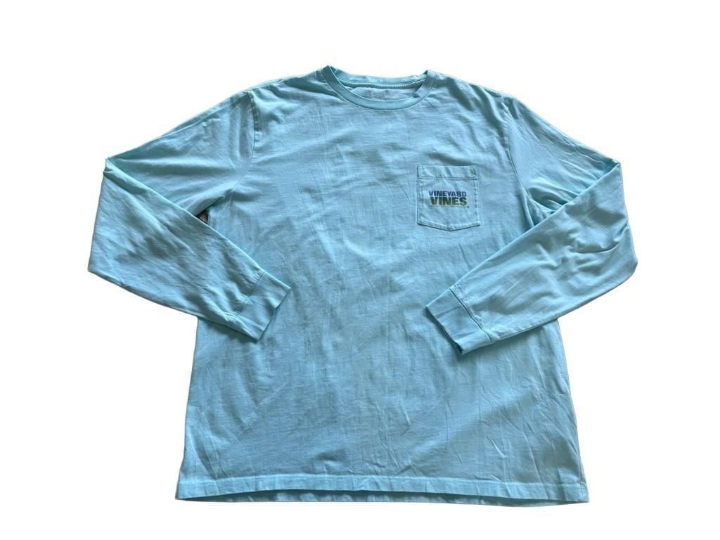 Vineyard Vines Long Sleeve Pocket Tee Light Blue Size L 2