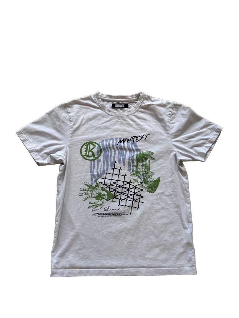 Renowned Manifest White T-Shirt with Graphic Mushrooms and Hands Print 2