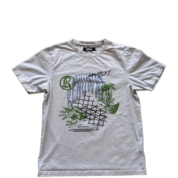 Renowned Manifest White T-Shirt with Graphic Mushrooms and Hands Print
