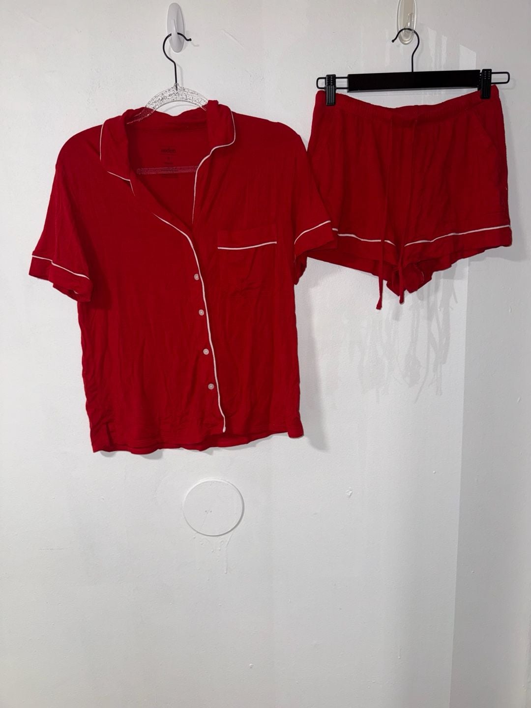 Auden Cloud Knit Short Sleeve Notch Collar Pajama Set Red Size S 1