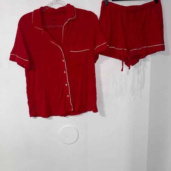 Auden Cloud Knit Short Sleeve Notch Collar Pajama Set Red Size S