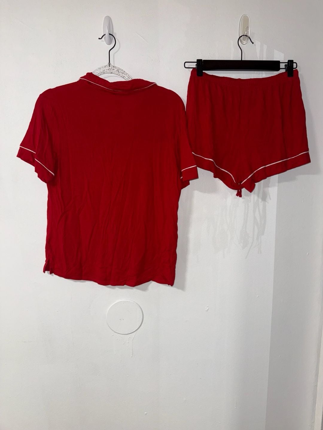 Auden Cloud Knit Short Sleeve Notch Collar Pajama Set Red Size S 2