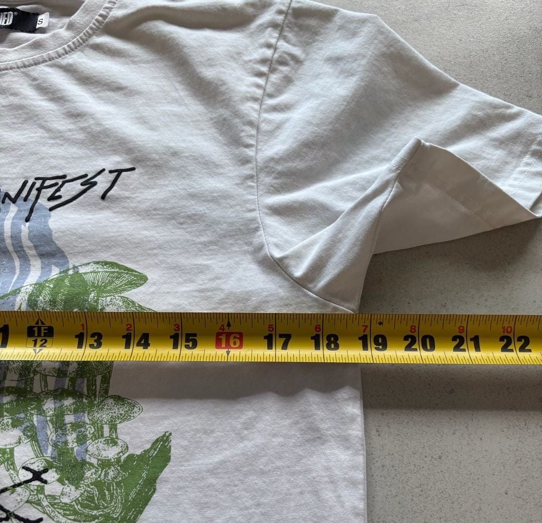 Renowned Manifest White T-Shirt with Graphic Mushrooms and Hands Print 6